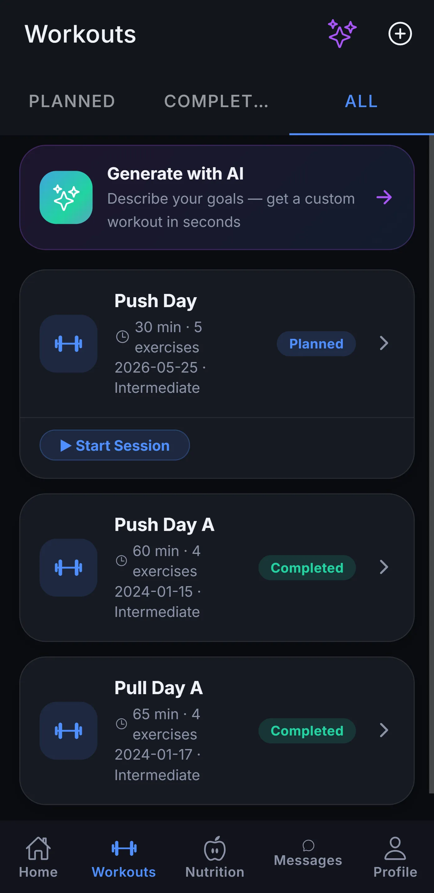 Workouts · AI generation