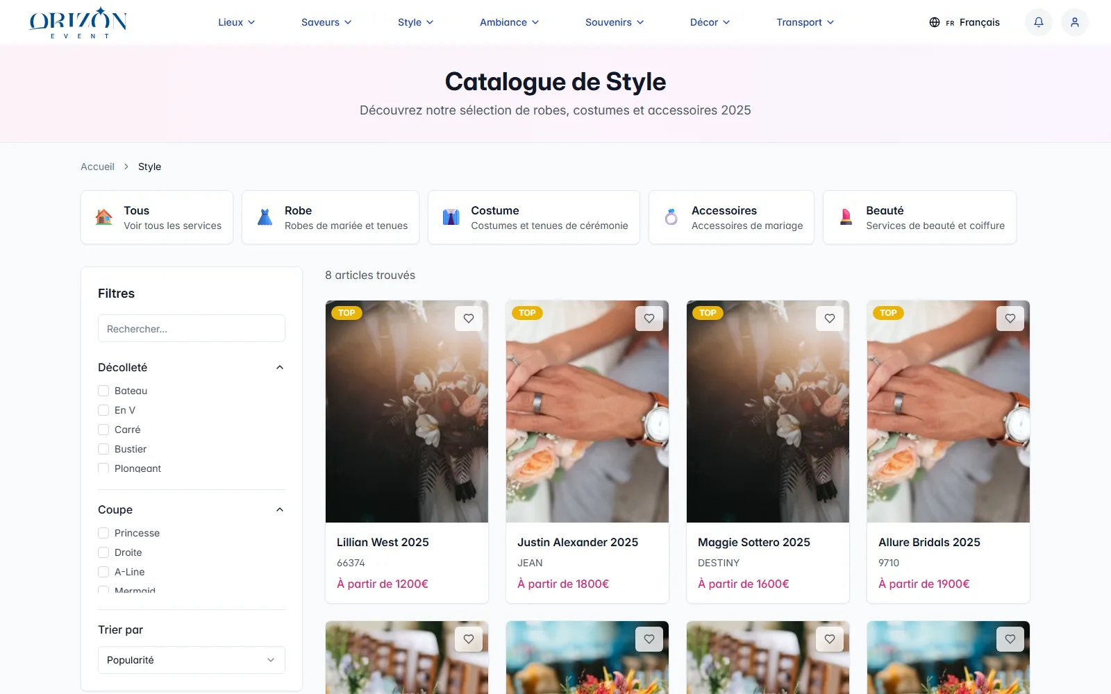 Catalogue de style — faceted filters