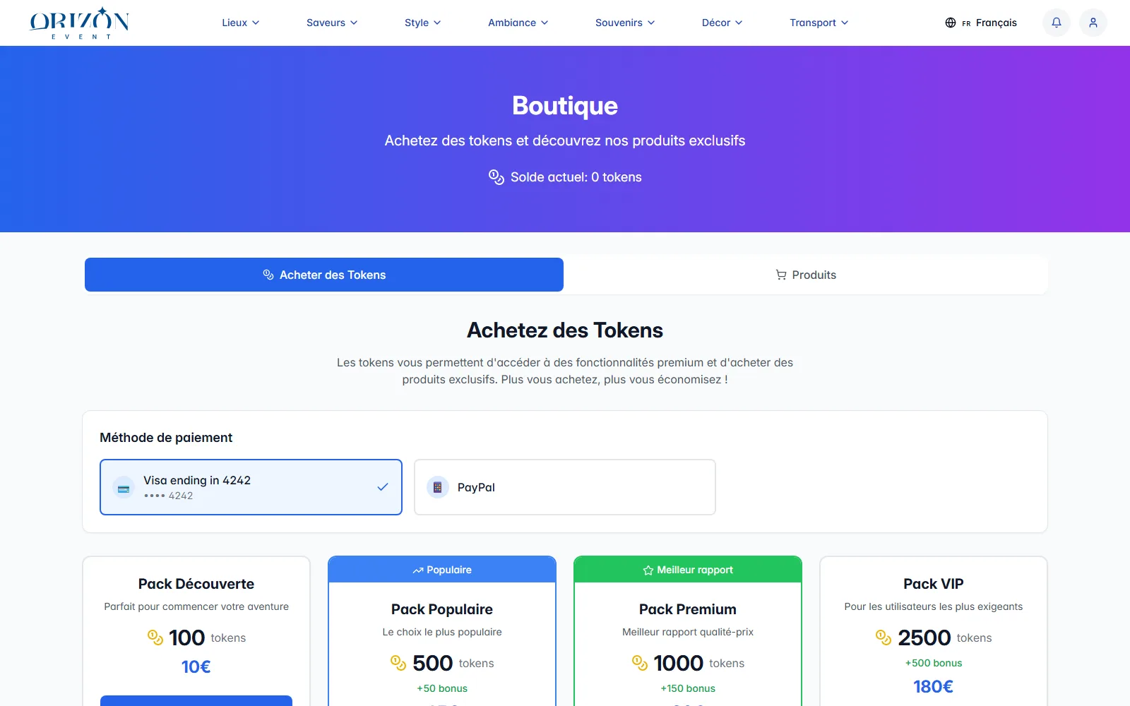 Boutique — token wallet & checkout