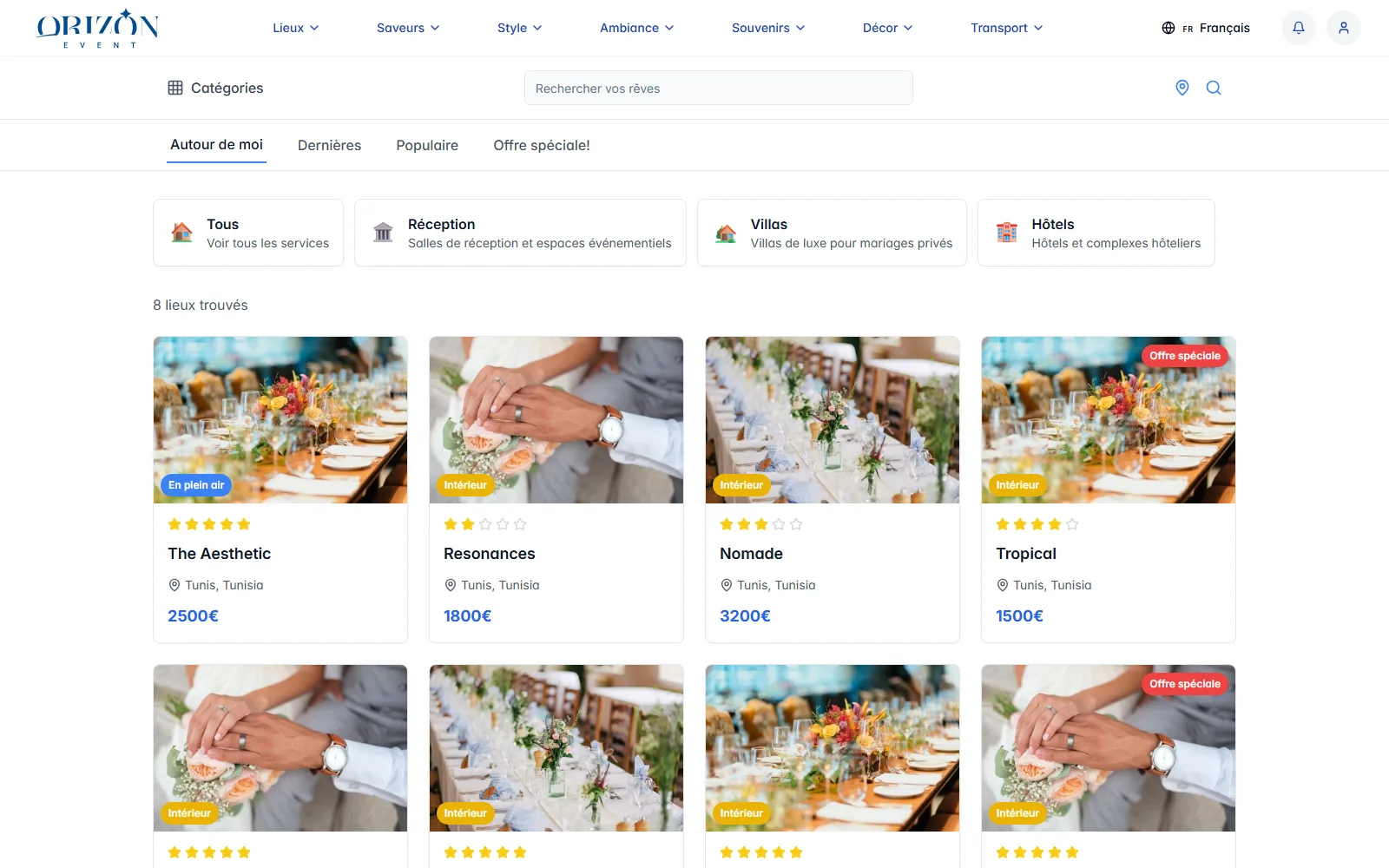 Lieux de réception — listings & ratings